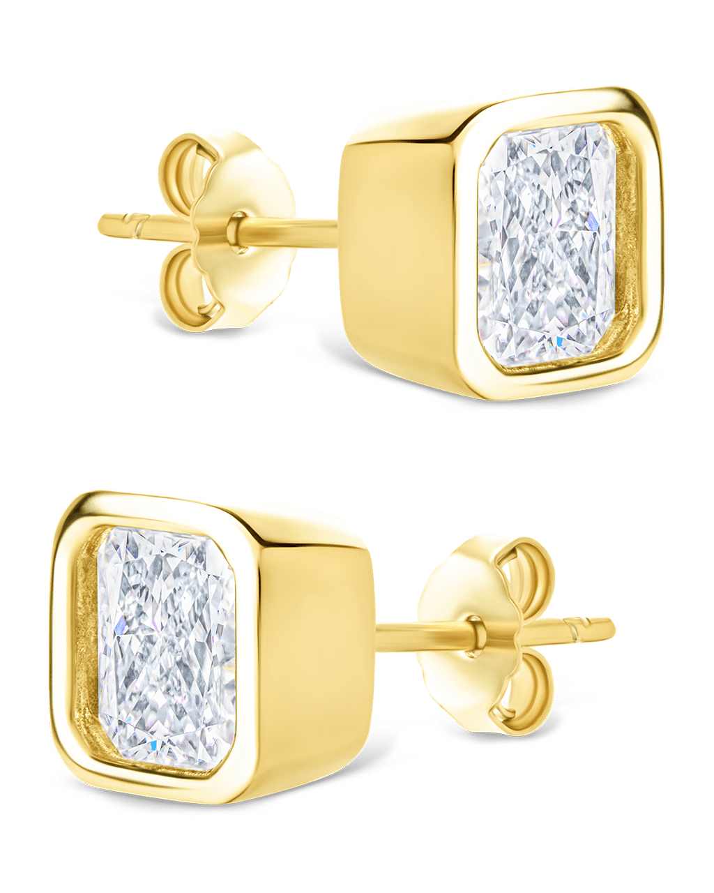 Sterling Silver Asscher Cut Bezel Set Stud Earrings