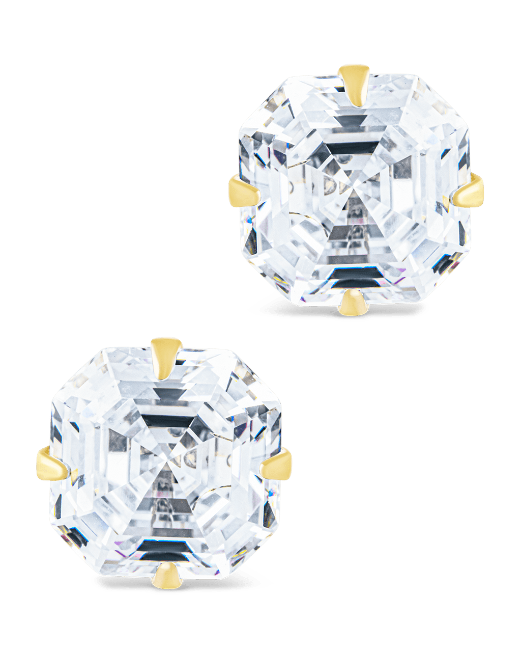 Sterling Silver Asscher Cut Prong Set Stud Earrings