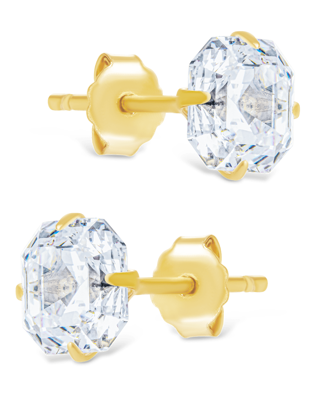 Sterling Silver Asscher Cut Prong Set Stud Earrings