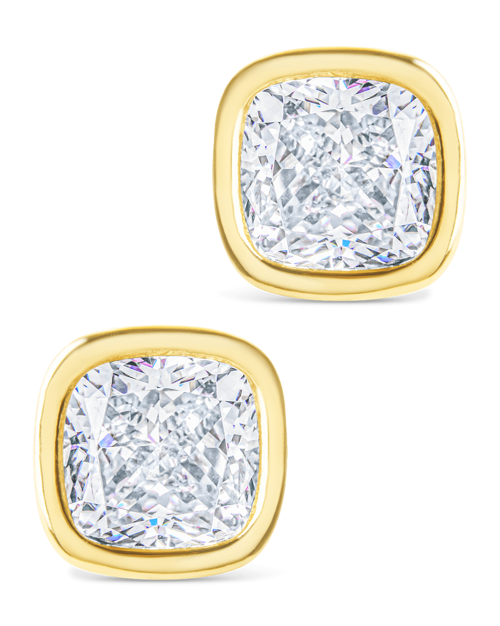 Sterling Silver Cushion Cut Bezel Set Stud Earrings