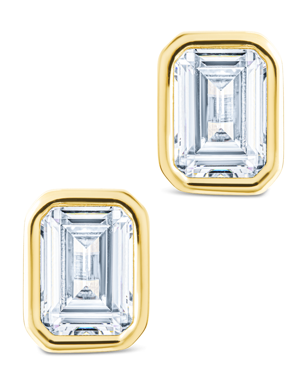 Sterling Silver Emerald Cut Bezel Set Stud Earrings