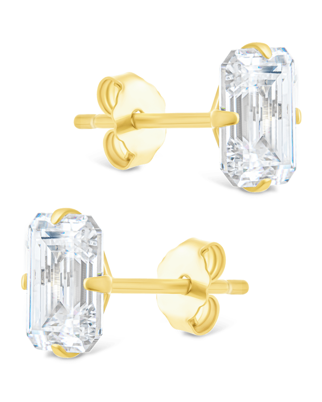 Sterling Silver Emerald Cut Prong Set Stud Earrings