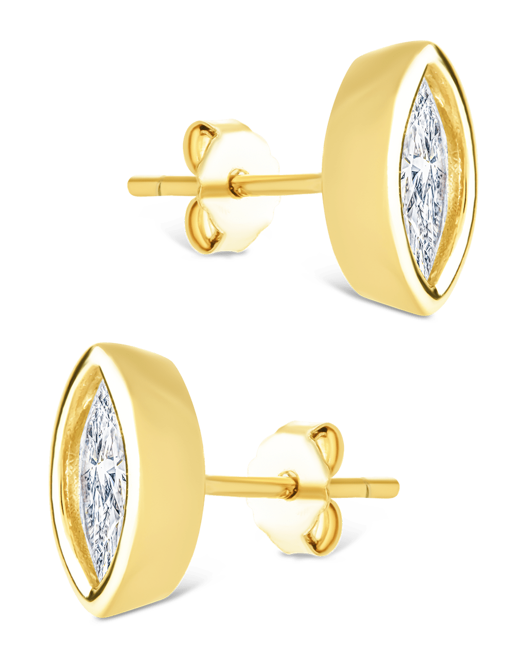 Sterling Silver Marquise Cut Bezel Set Stud Earrings