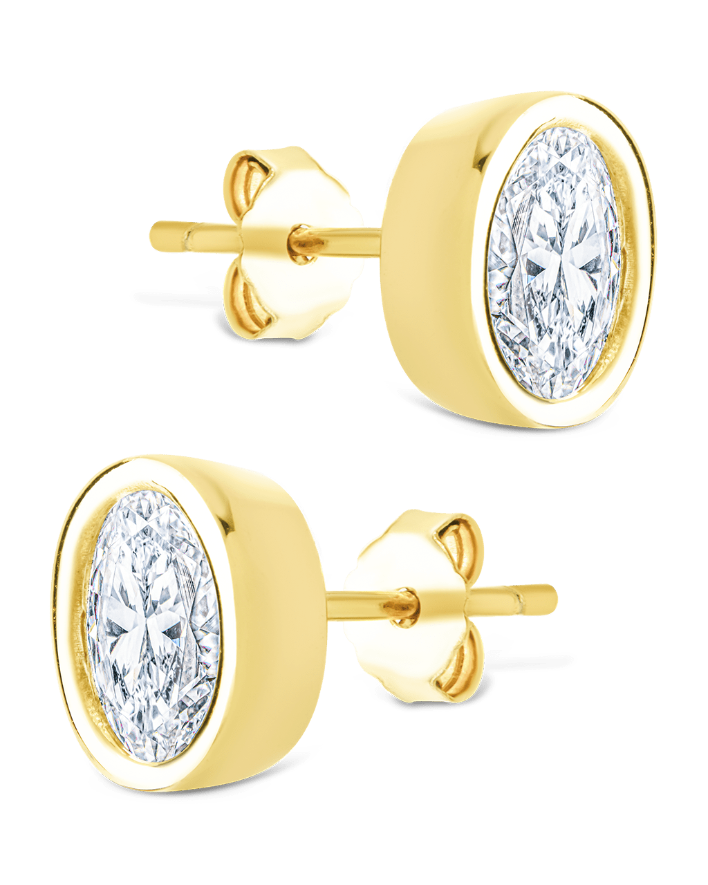 Sterling Silver Oval Cut Bezel Set Stud Earrings