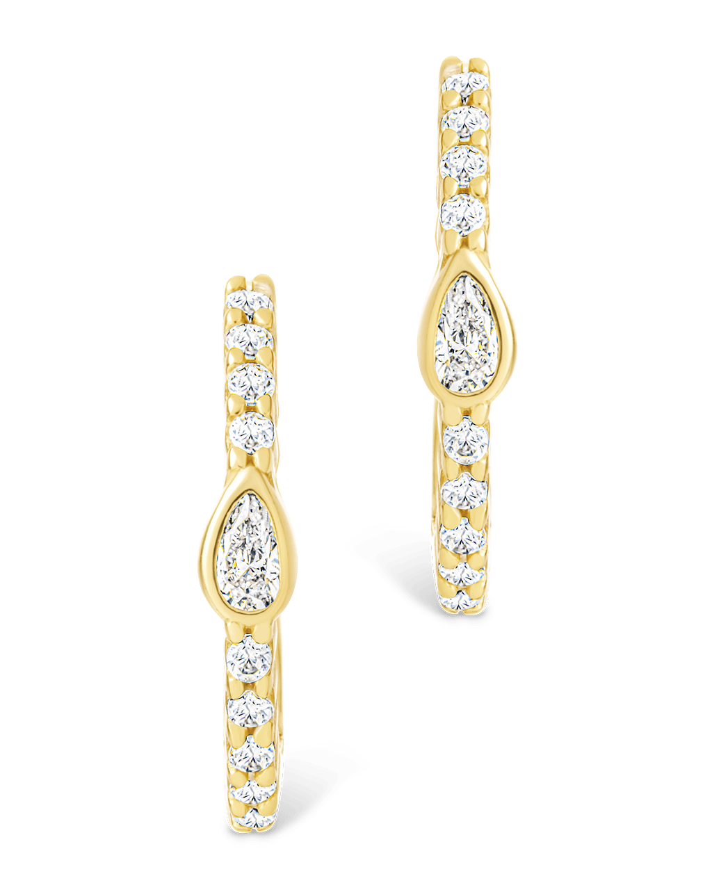 Sterling Silver Pear Cut Bezel Set Huggie Hoop Earrings