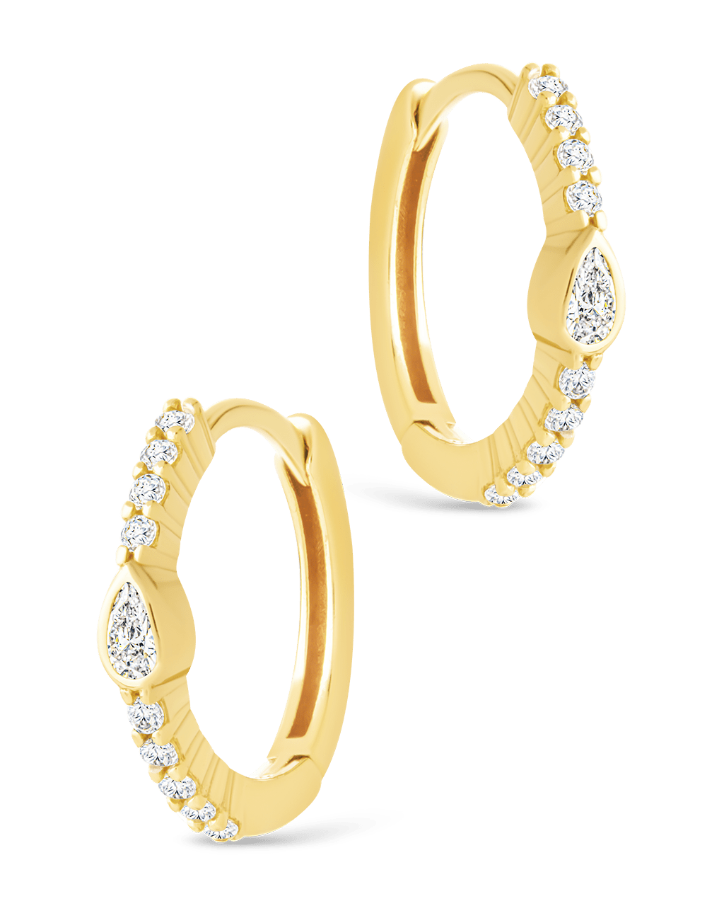 Sterling Silver Pear Cut Bezel Set Huggie Hoop Earrings