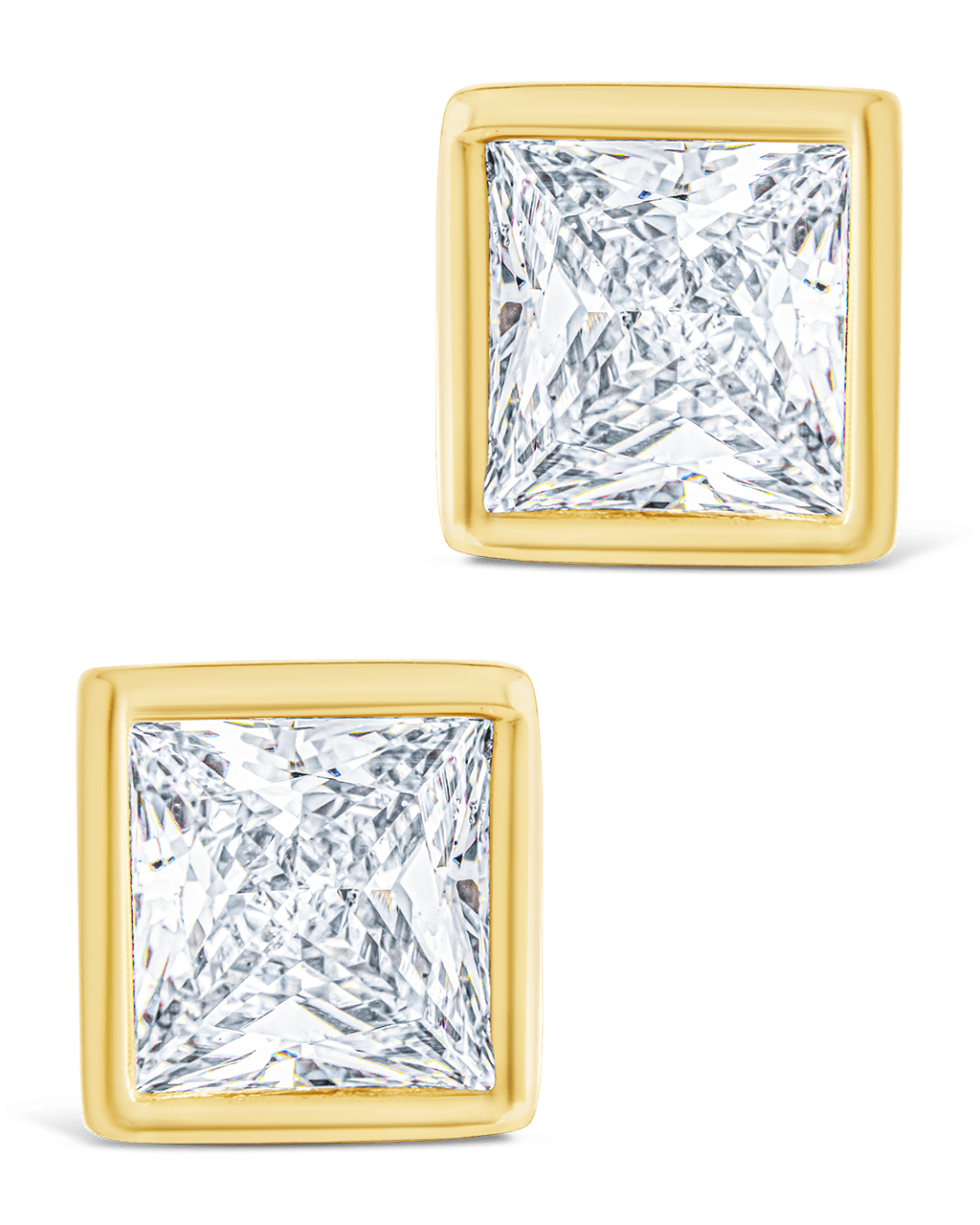 Sterling Silver Princess Cut Bezel Set Stud Earrings