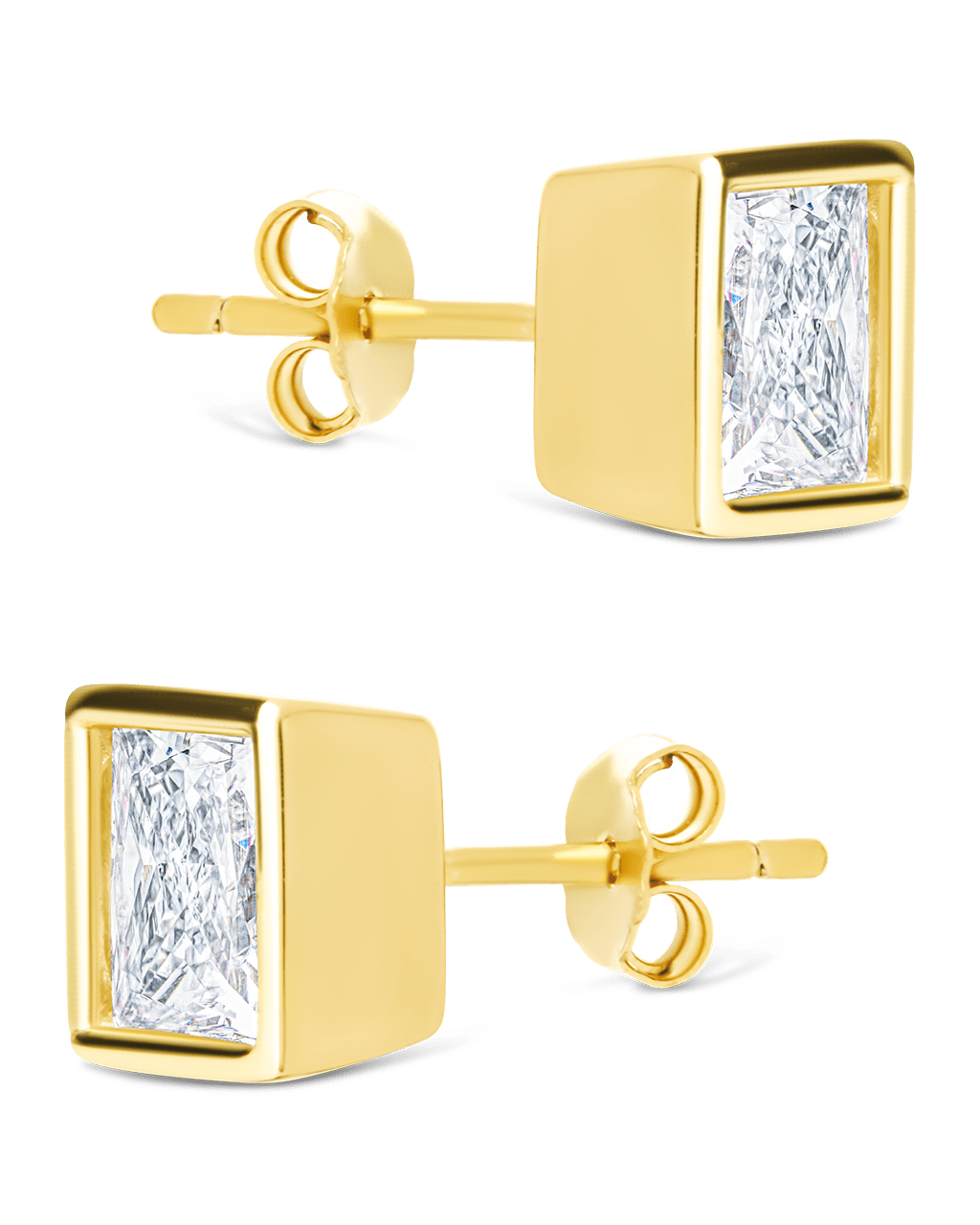 Sterling Silver Princess Cut Bezel Set Stud Earrings