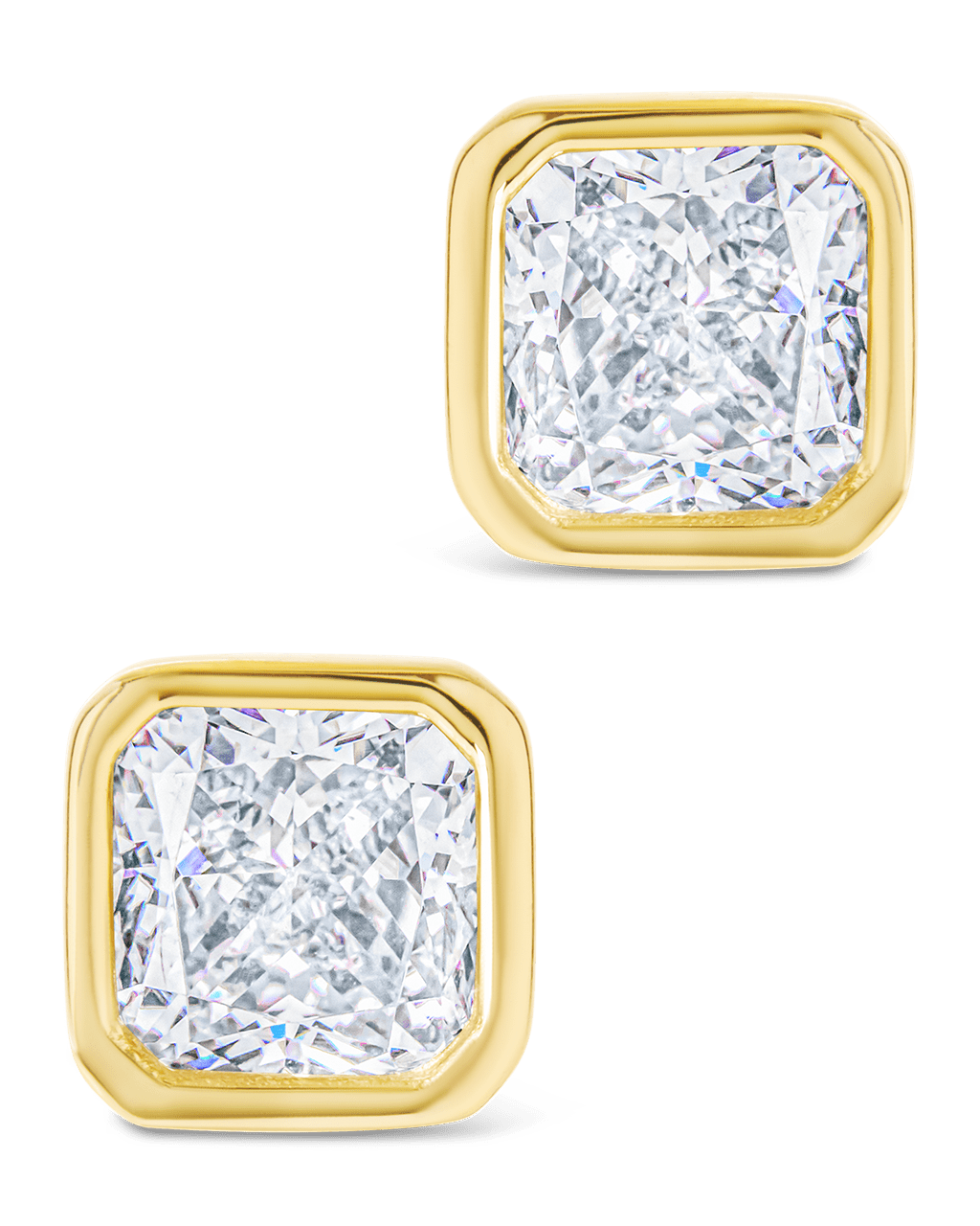 Sterling Silver Radiant Cut Bezel Set Stud Earrings
