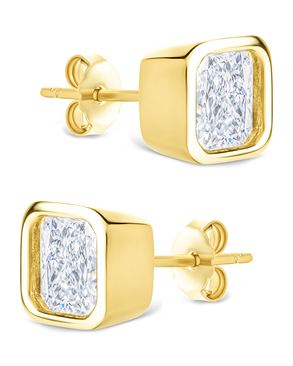 Sterling Silver Radiant Cut Bezel Set Stud Earrings