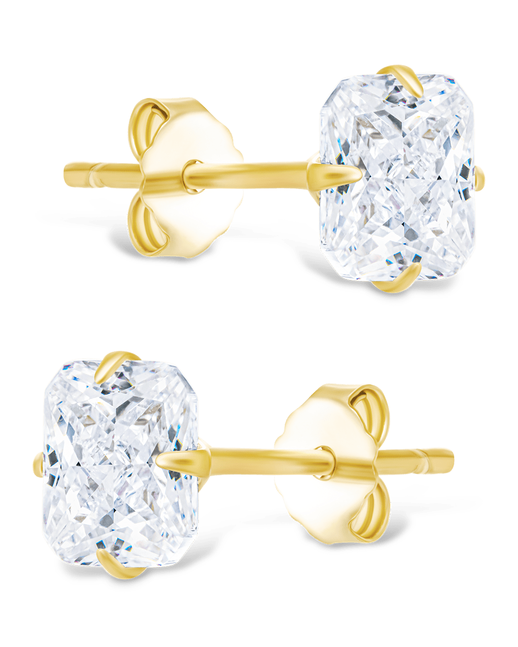 Sterling Silver Radiant Cut Prong Set Stud Earrings