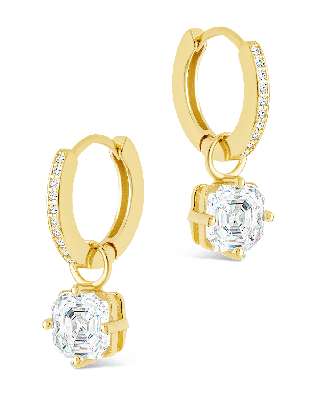 Sterling Silver Augusta Asscher Cut CZ Dangle Micro Hoops