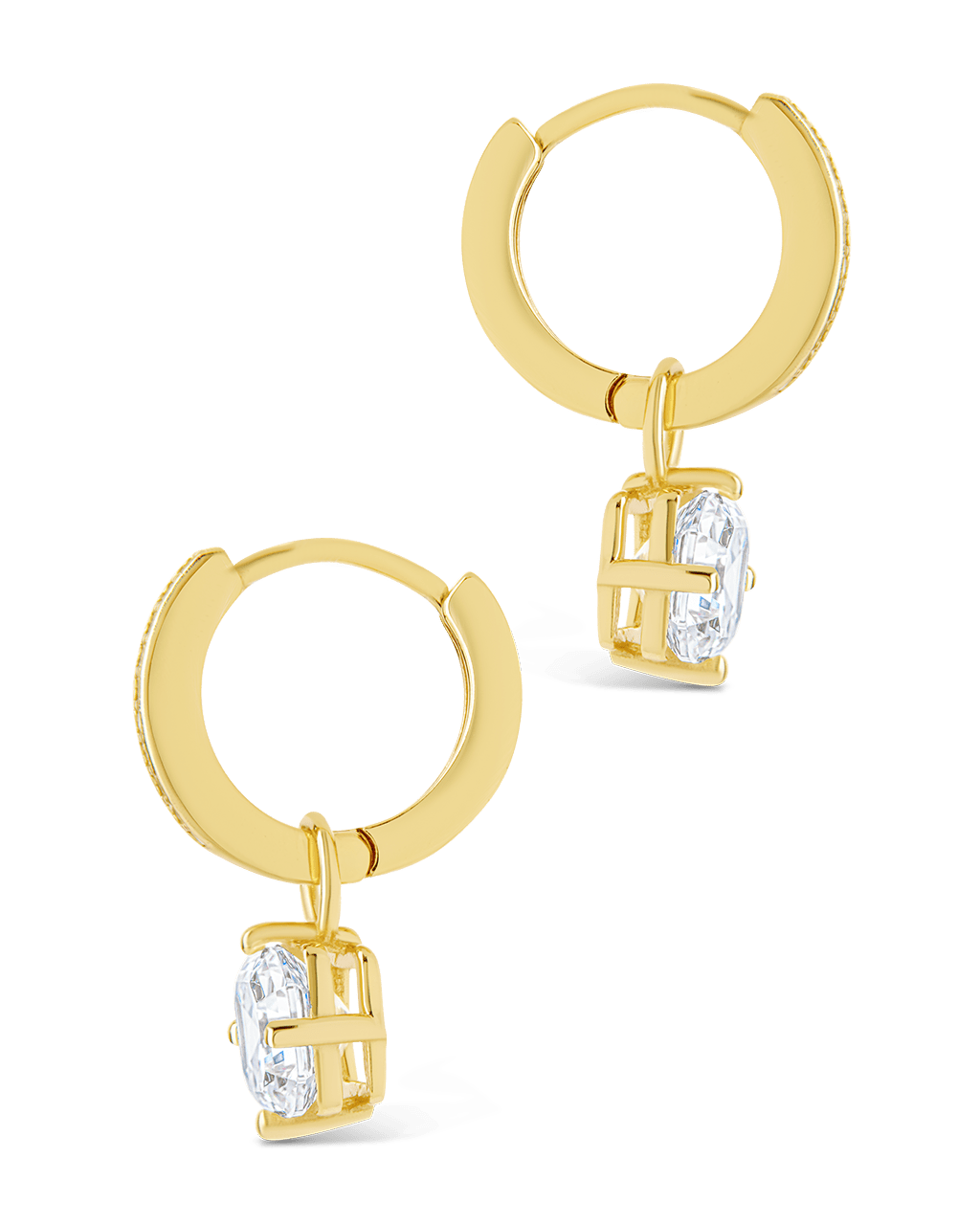 Sterling Silver Augusta Asscher Cut CZ Dangle Micro Hoops
