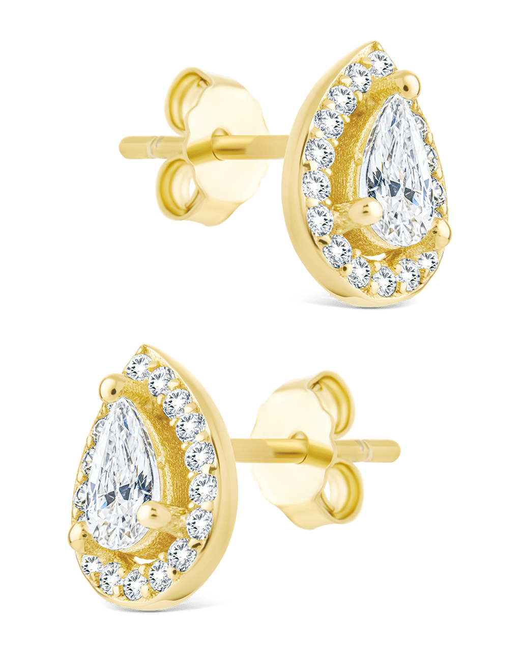 Sterling Silver Pear Cut Brilliant Halo Studs