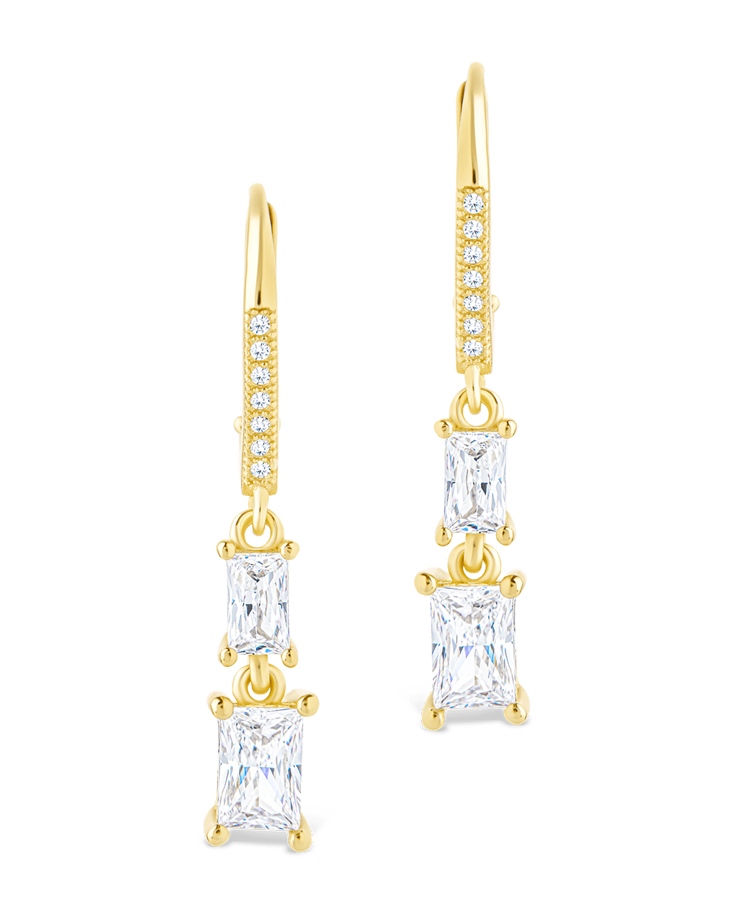 Sterling Silver Eulalia Emerald Cut CZ French Clip Earrings