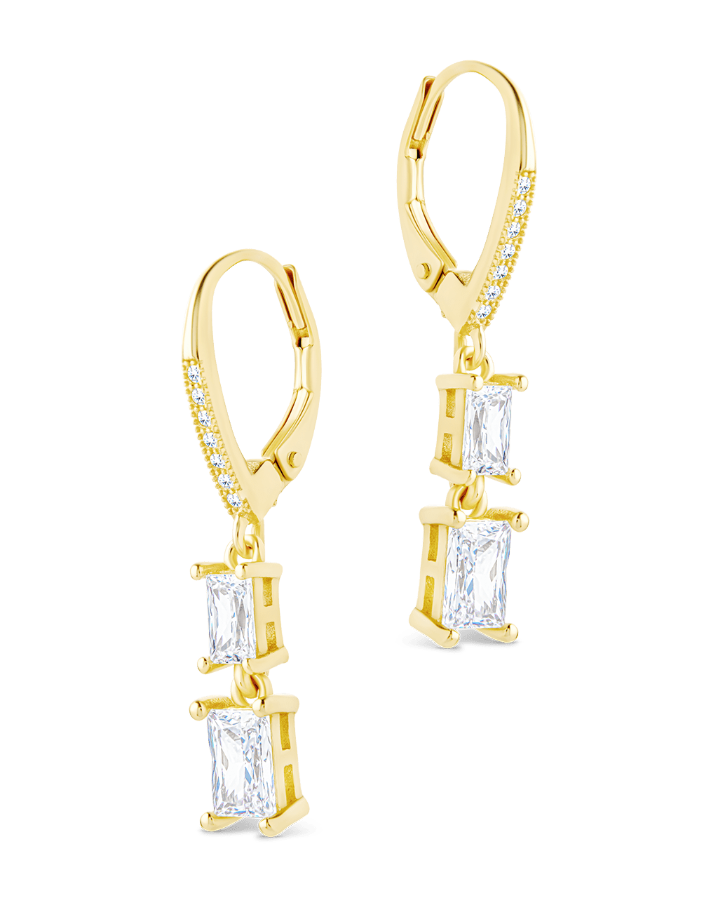 Sterling Silver Eulalia Emerald Cut CZ French Clip Earrings