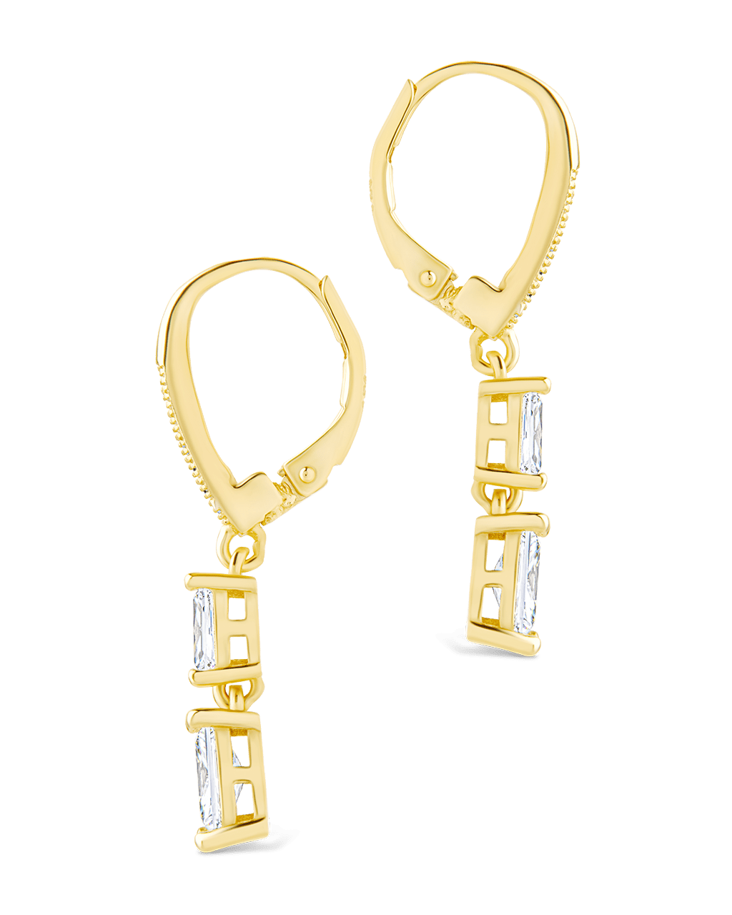 Sterling Silver Eulalia Emerald Cut CZ French Clip Earrings