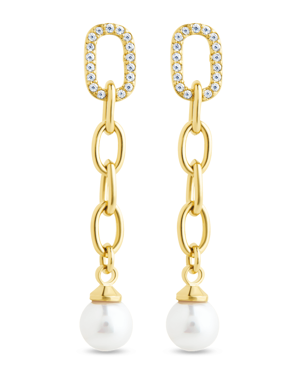 Daphne CZ & Pearl Chain Drop Stud Earrings