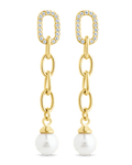 Daphne CZ & Pearl Chain Drop Stud Earrings