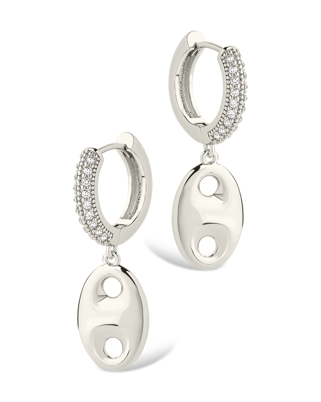 Bliss CZ Anchor Chain Micro Hoop Earrings