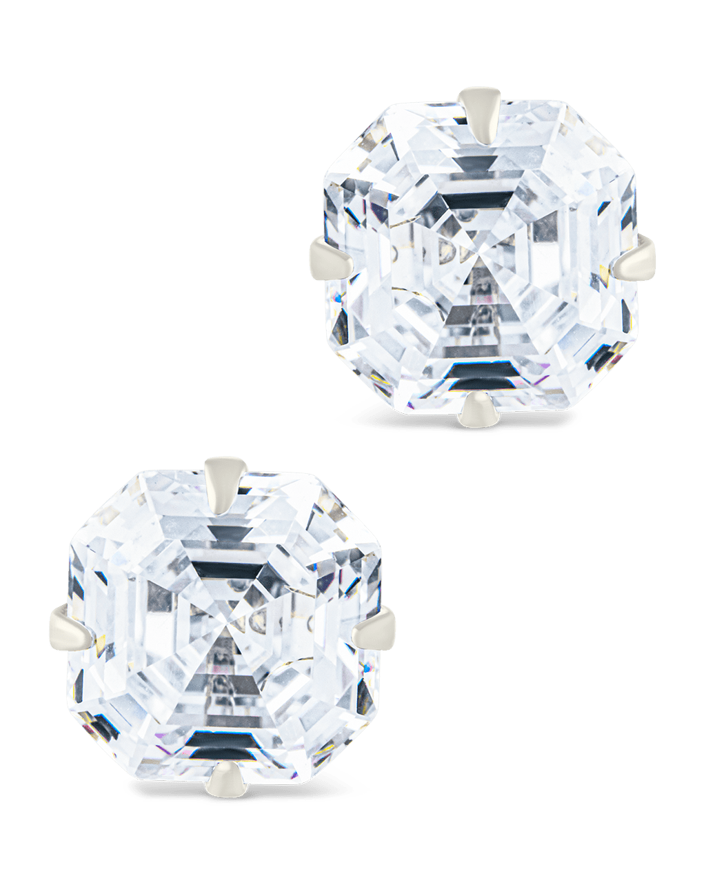 Sterling Silver Asscher Cut Prong Set Stud Earrings