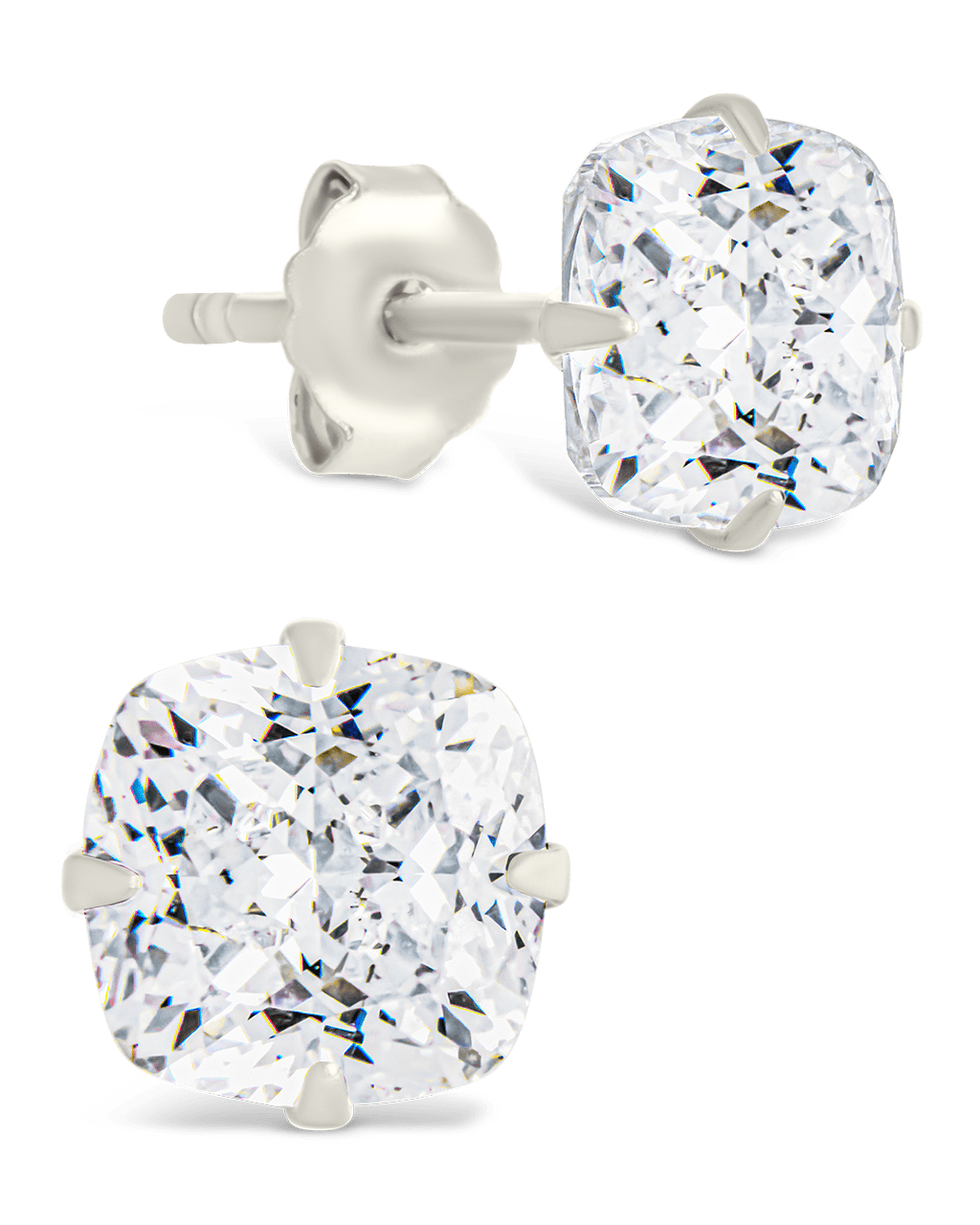 Sterling Silver Cushion Cut Prong Set Stud Earrings