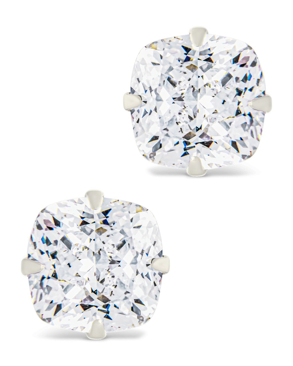 Sterling Silver Cushion Cut Prong Set Stud Earrings