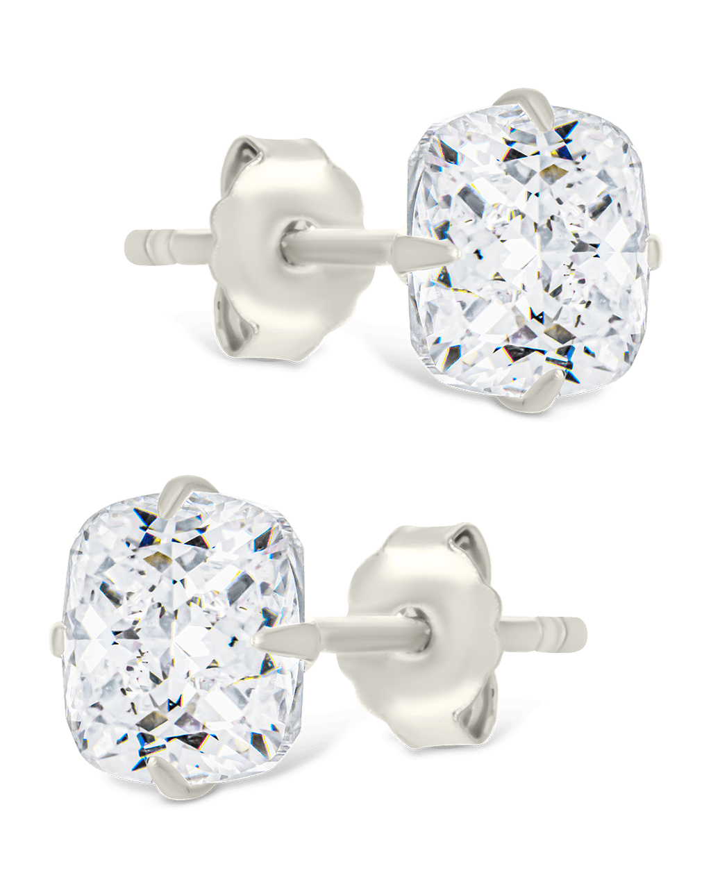 Sterling Silver Cushion Cut Prong Set Stud Earrings
