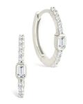 Sterling Silver Emerald Cut Bezel Set Huggie Hoop Earrings