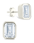 Sterling Silver Emerald Cut Bezel Set Stud Earrings