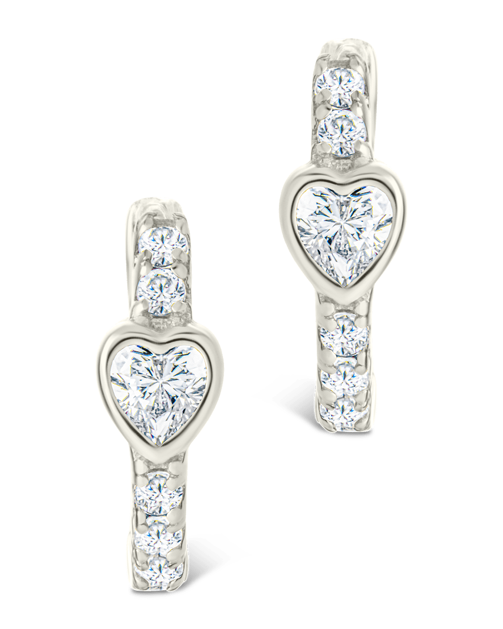 Sterling Silver Heart Cut Bezel Set Huggie Hoop Earrings