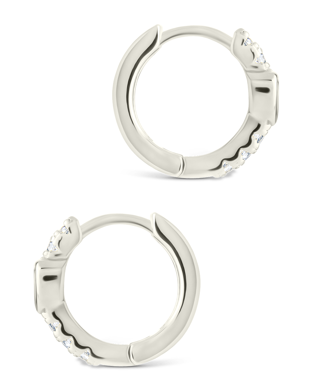Sterling Silver Heart Cut Bezel Set Huggie Hoop Earrings