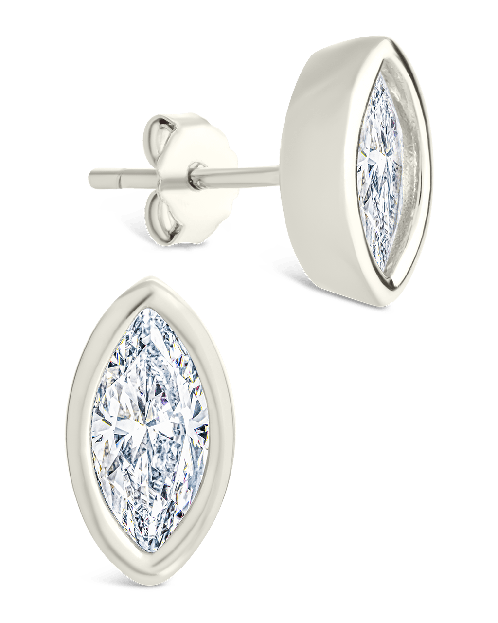 Sterling Silver Marquise Cut Bezel Set Stud Earrings