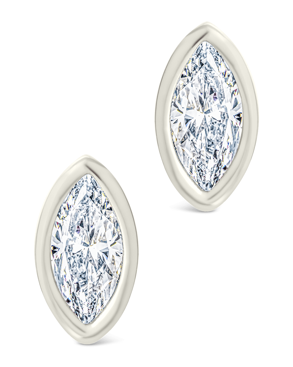 Sterling Silver Marquise Cut Bezel Set Stud Earrings