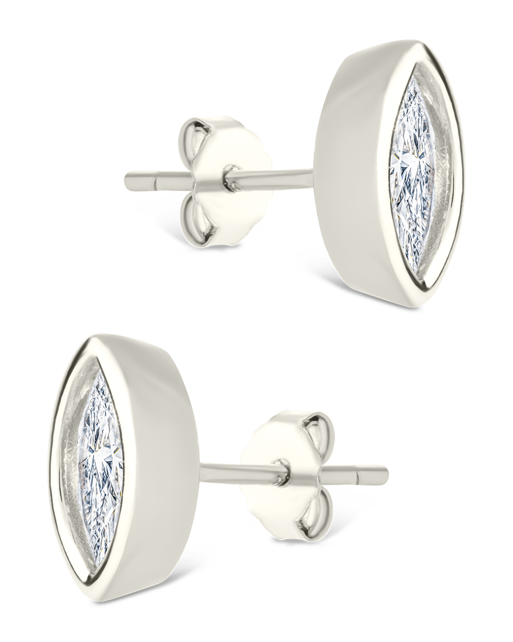 Sterling Silver Marquise Cut Bezel Set Stud Earrings