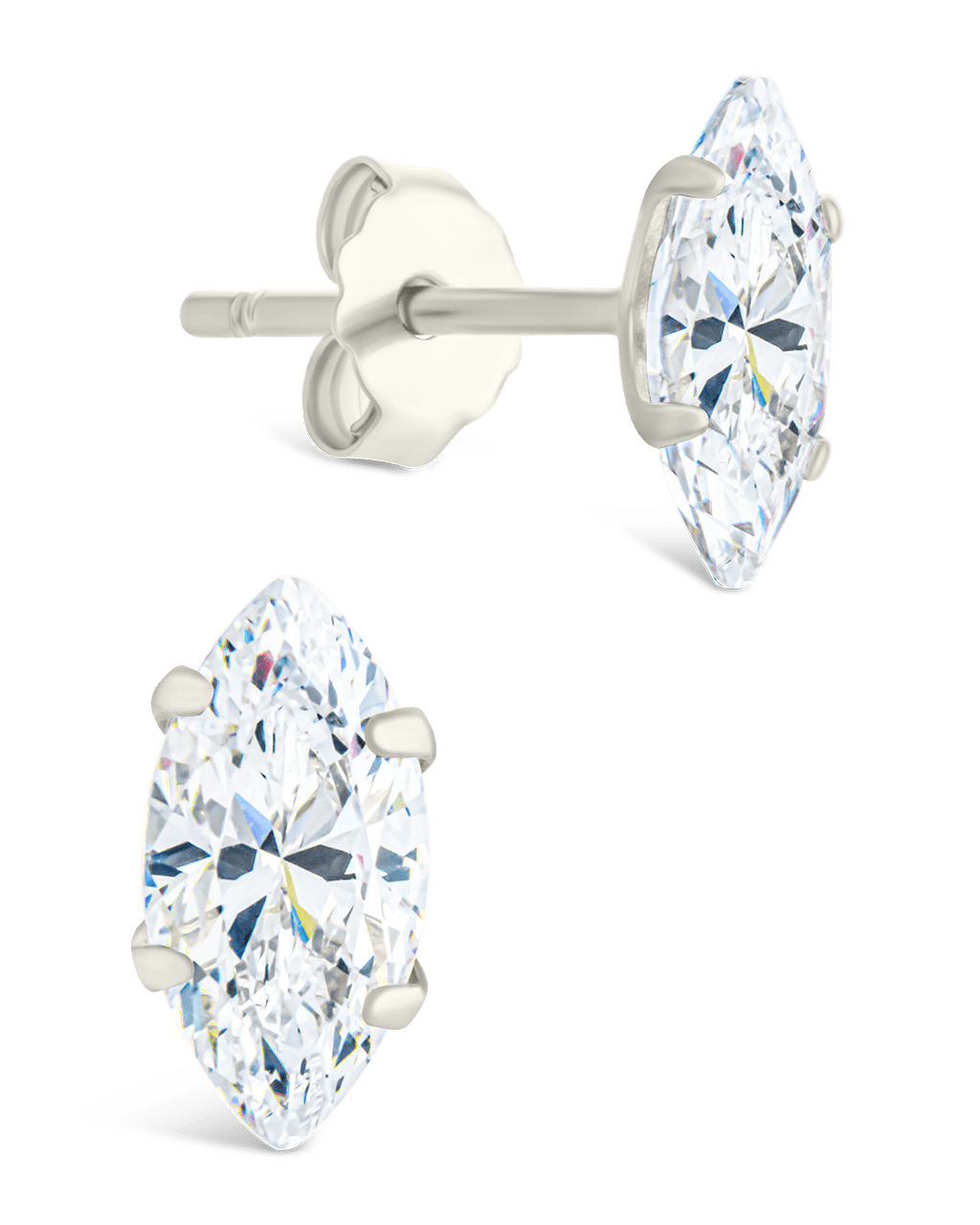 Sterling Silver Marquise Cut Prong Set Stud Earrings