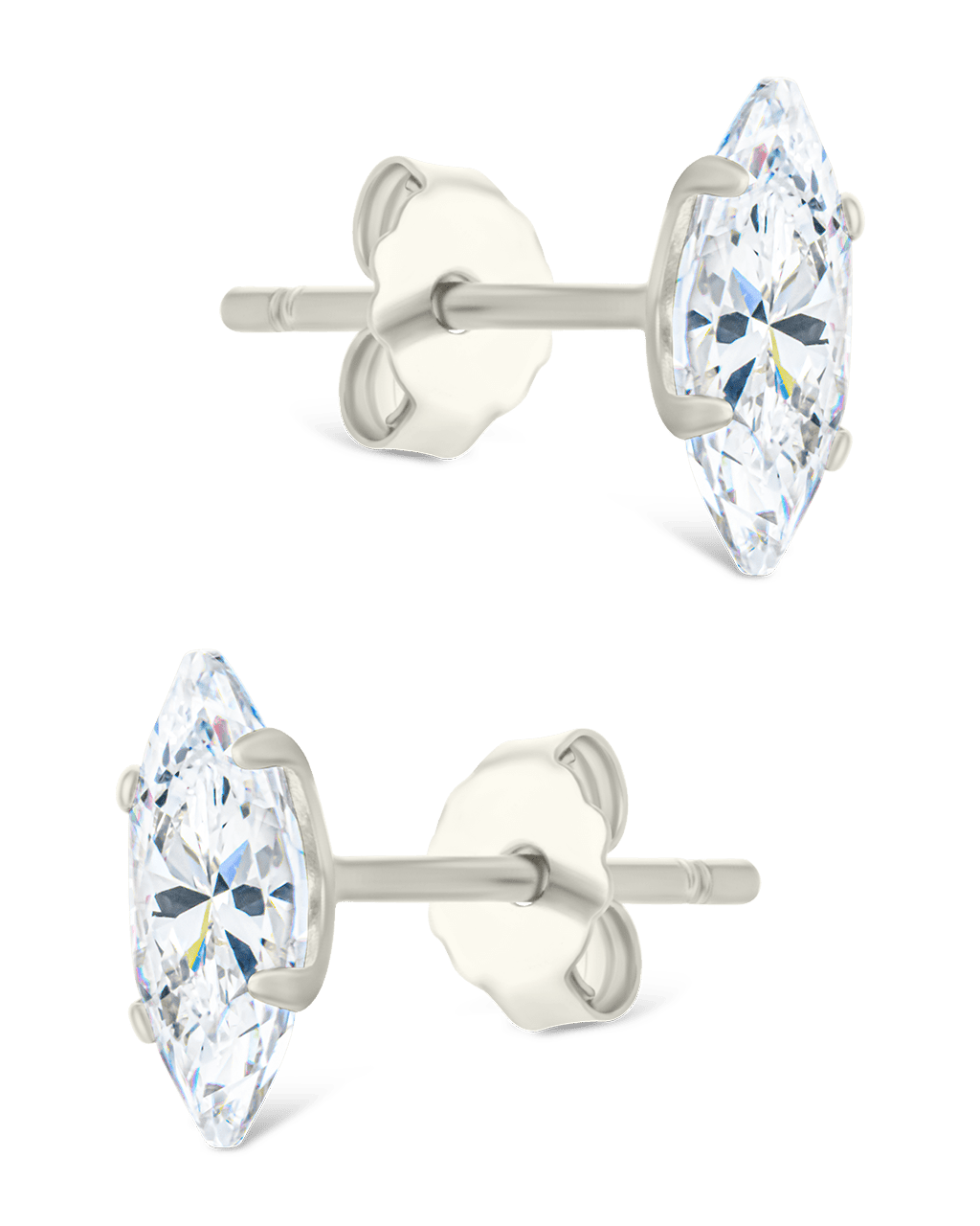 Sterling Silver Marquise Cut Prong Set Stud Earrings