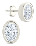 Sterling Silver Oval Cut Bezel Set Stud Earrings