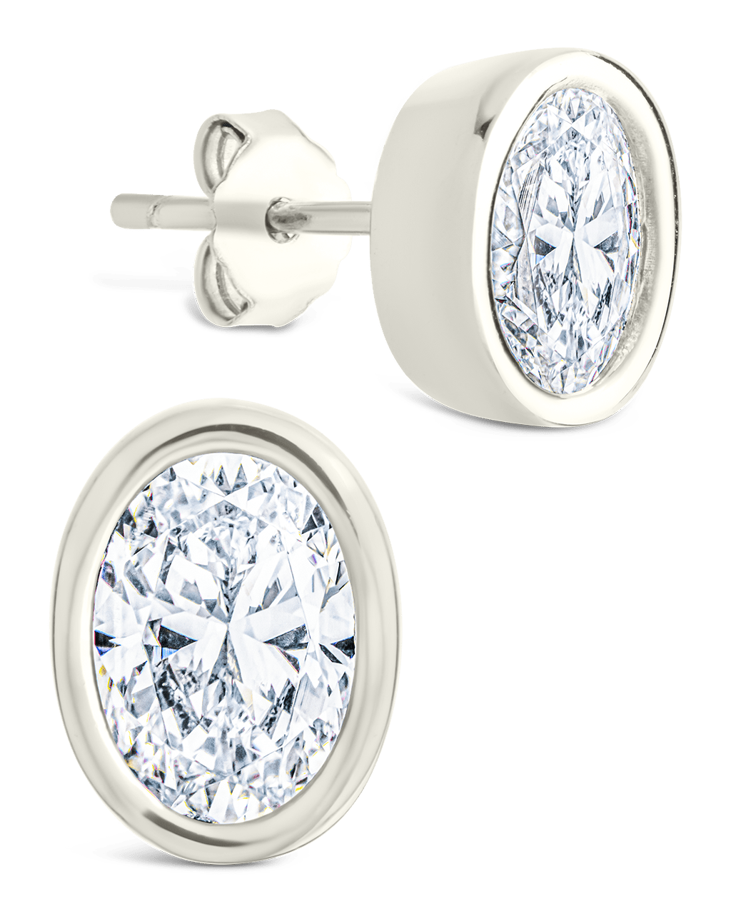 Sterling Silver Oval Cut Bezel Set Stud Earrings