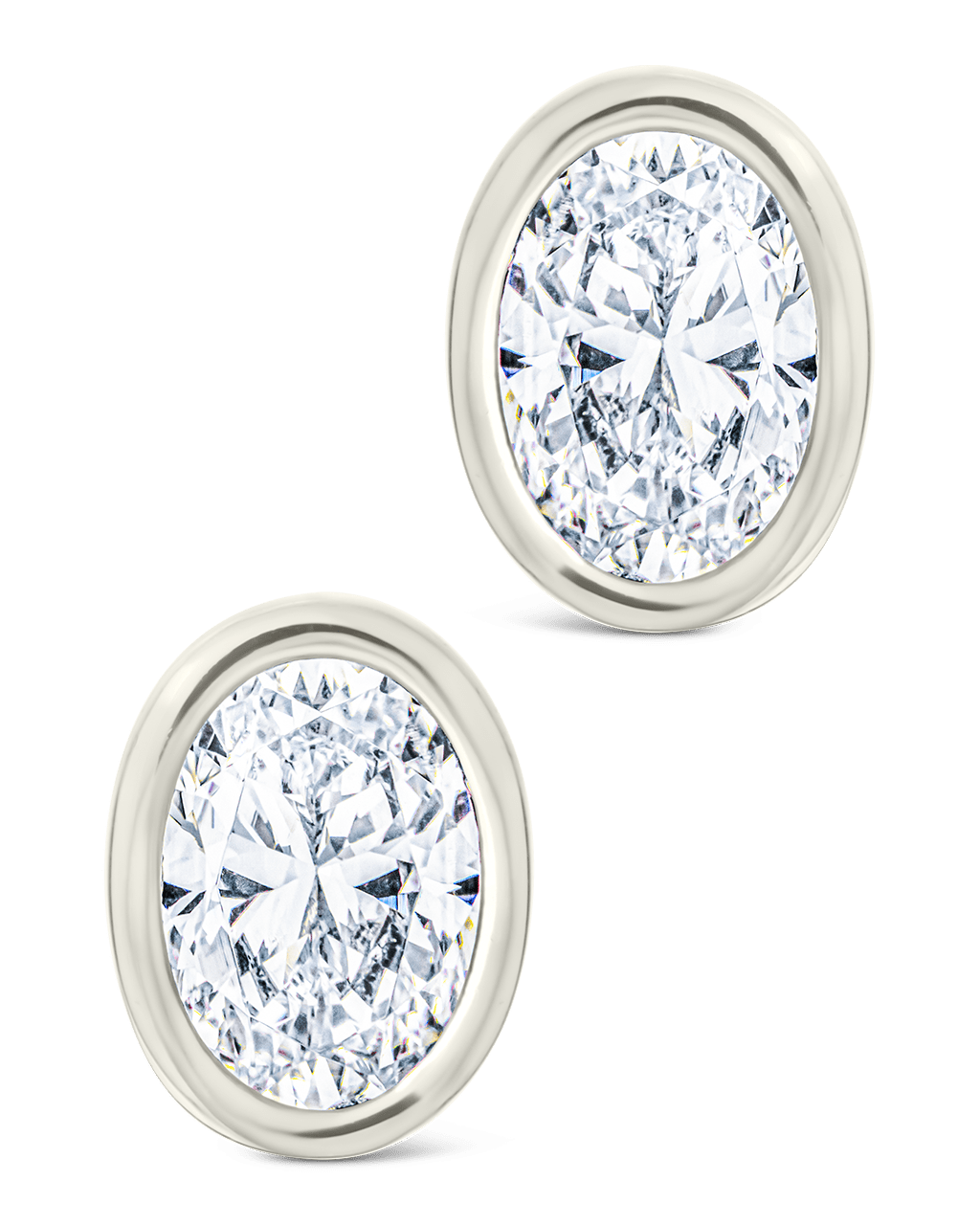 Sterling Silver Oval Cut Bezel Set Stud Earrings