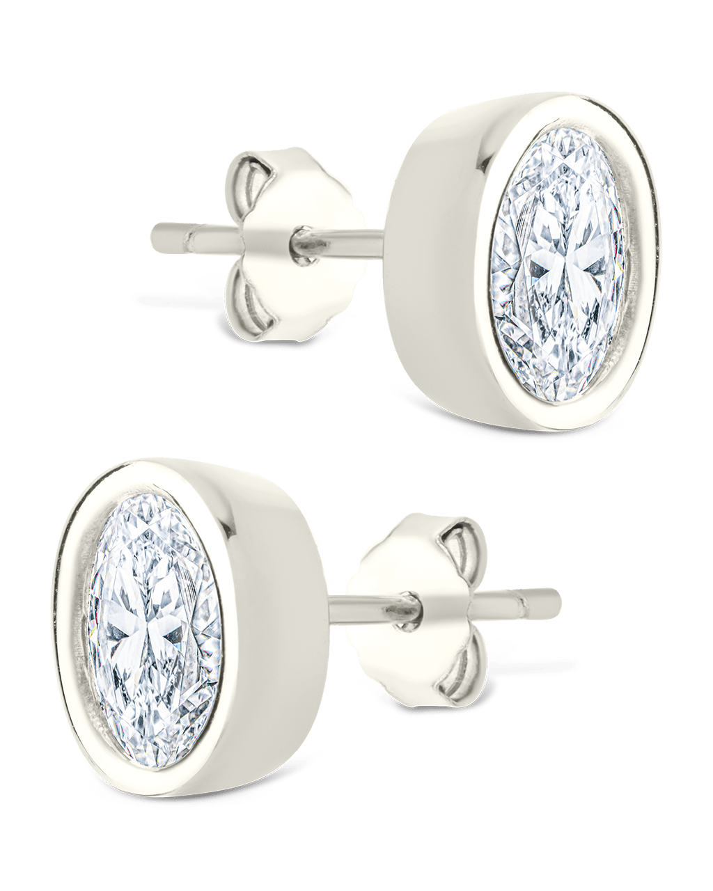 Sterling Silver Oval Cut Bezel Set Stud Earrings