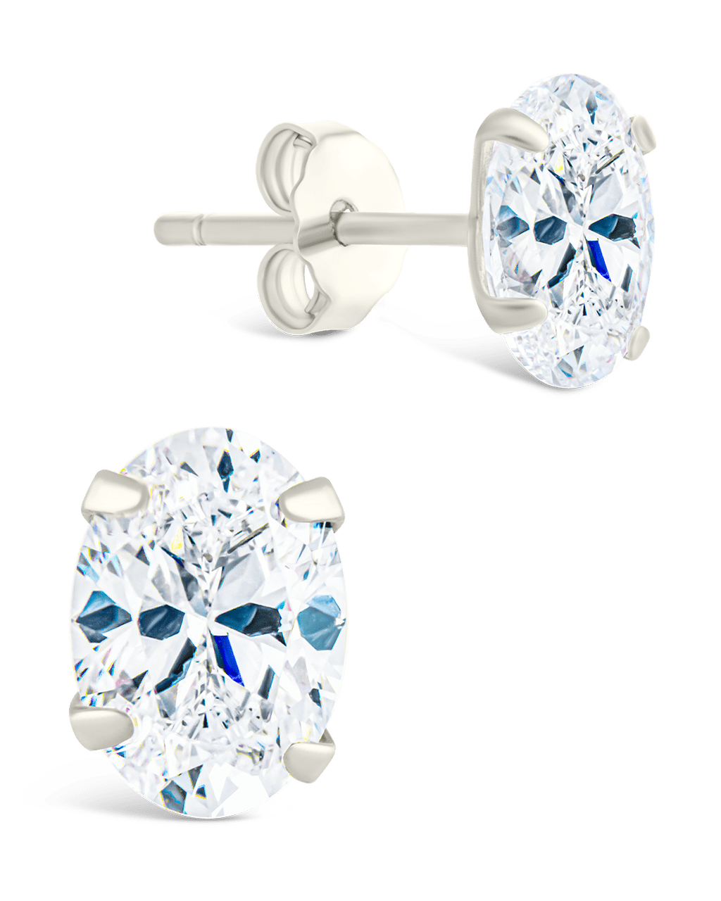 Sterling Silver Oval Cut Prong Set Stud Earrings