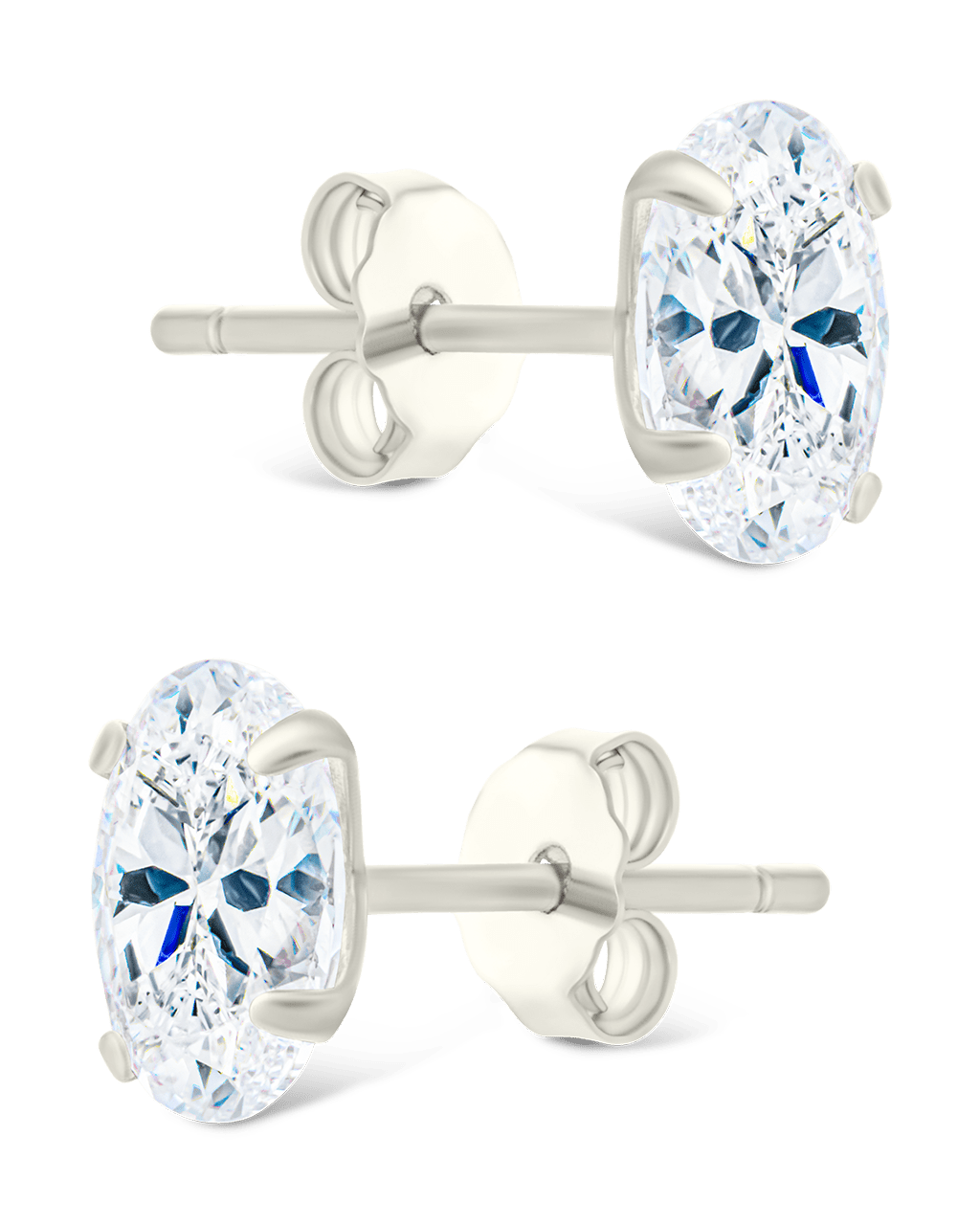 Sterling Silver Oval Cut Prong Set Stud Earrings