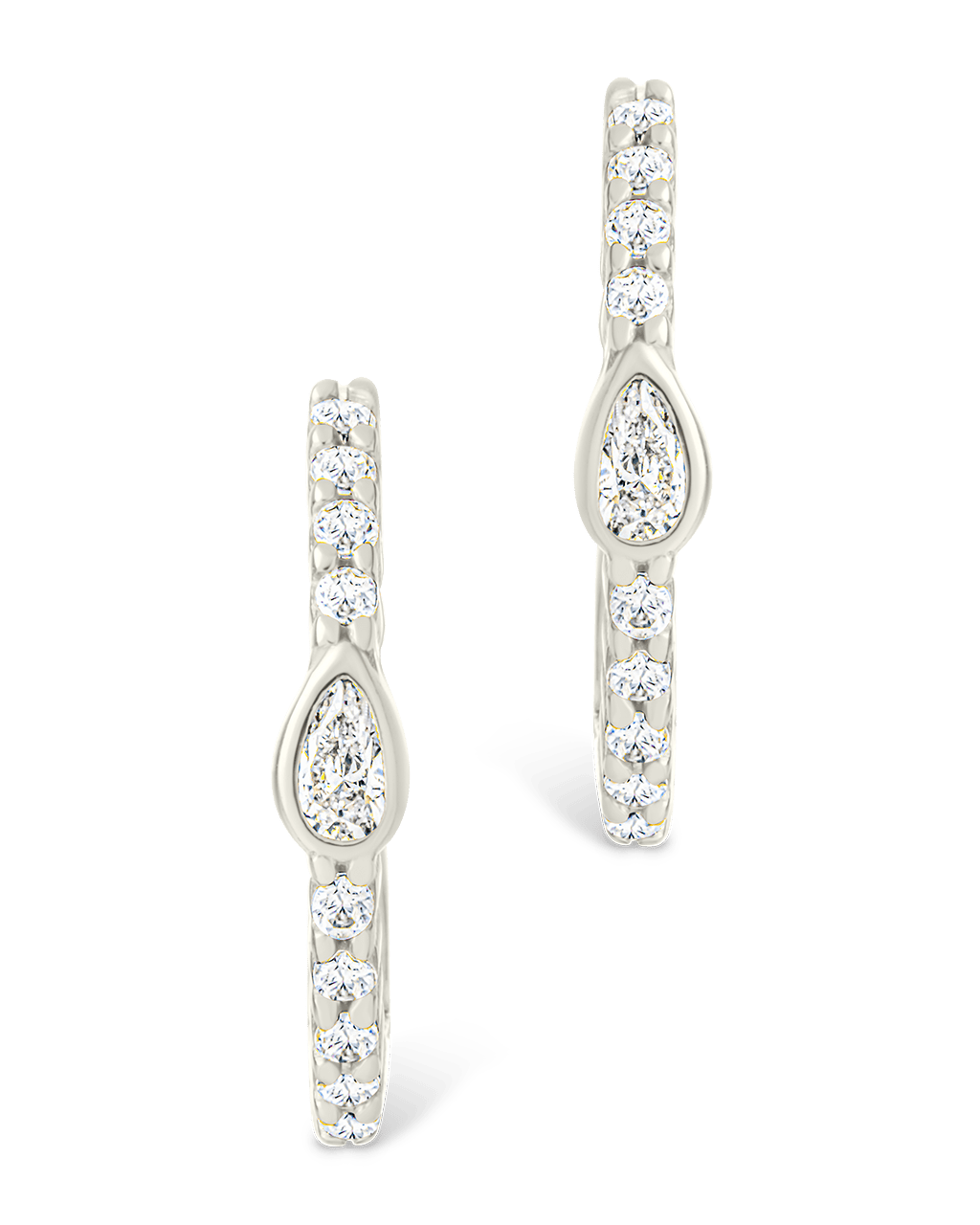 Sterling Silver Pear Cut Bezel Set Huggie Hoop Earrings