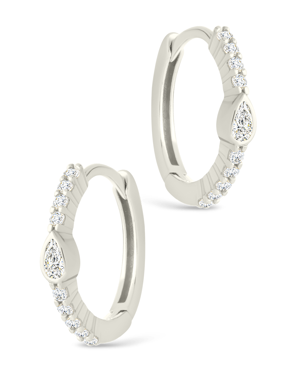 Sterling Silver Pear Cut Bezel Set Huggie Hoop Earrings