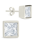 Sterling Silver Princess Cut Bezel Set Stud Earrings