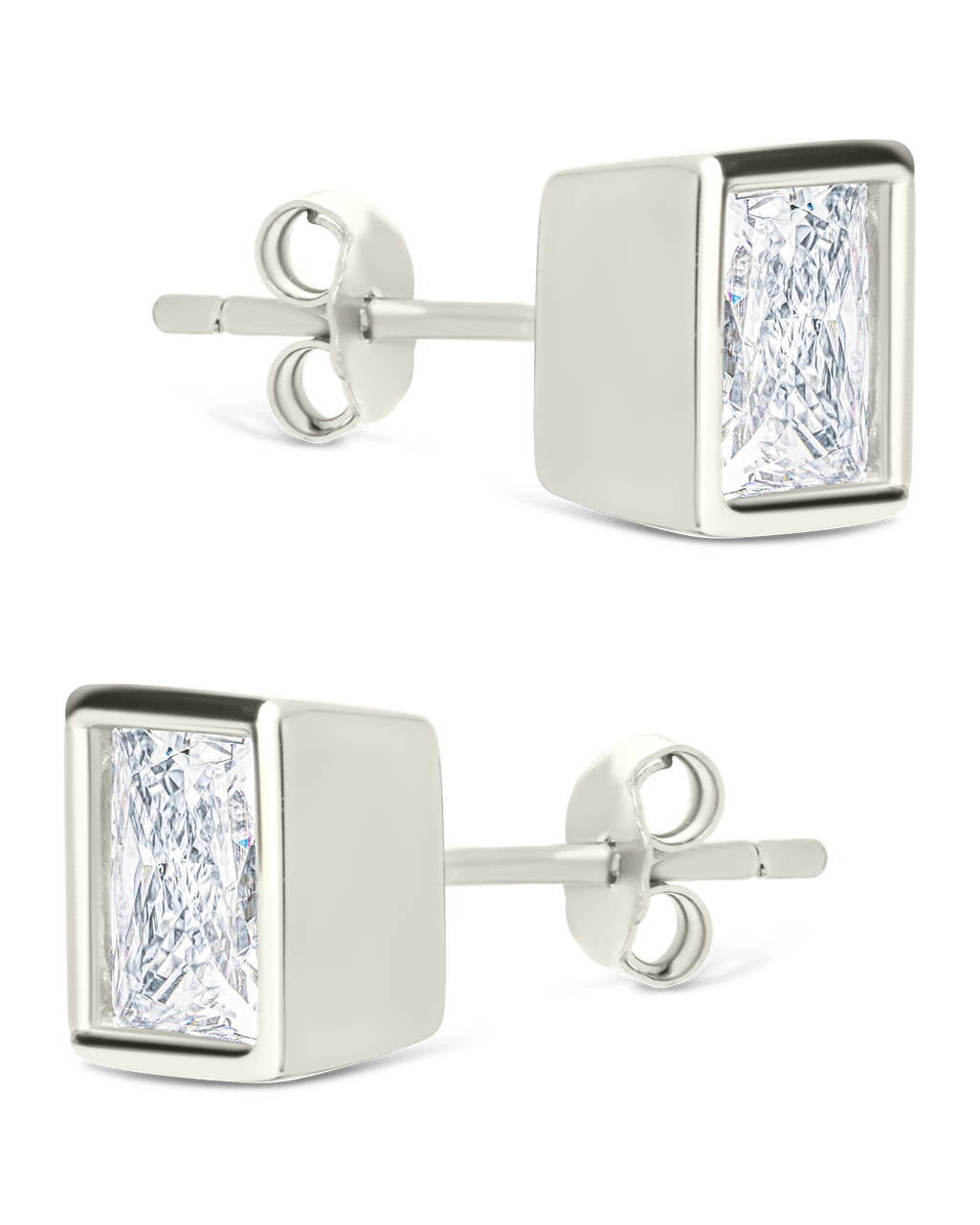 Sterling Silver Princess Cut Bezel Set Stud Earrings