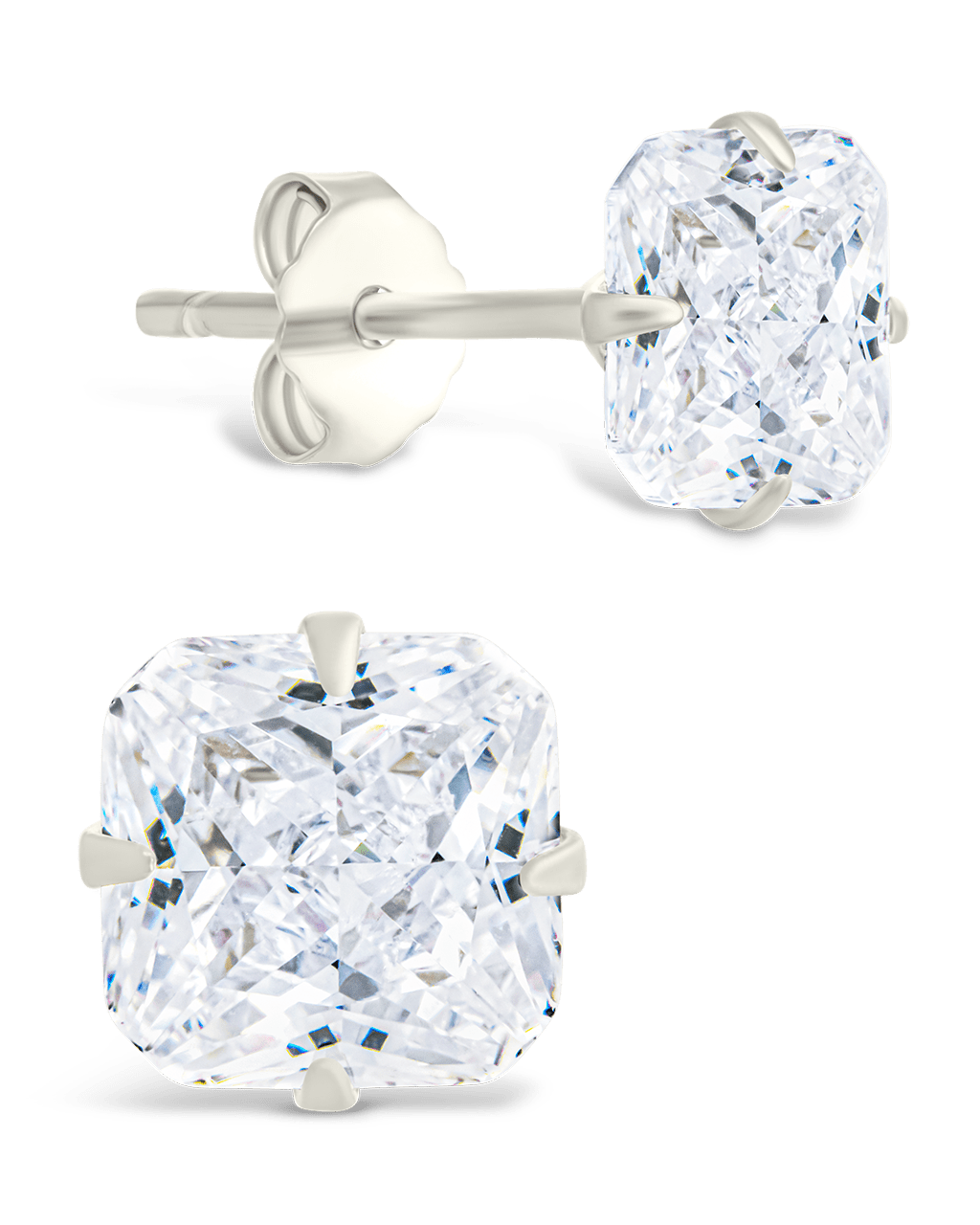 Sterling Silver Radiant Cut Prong Set Stud Earrings