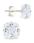 Sterling Silver Radiant Cut Prong Set Stud Earrings