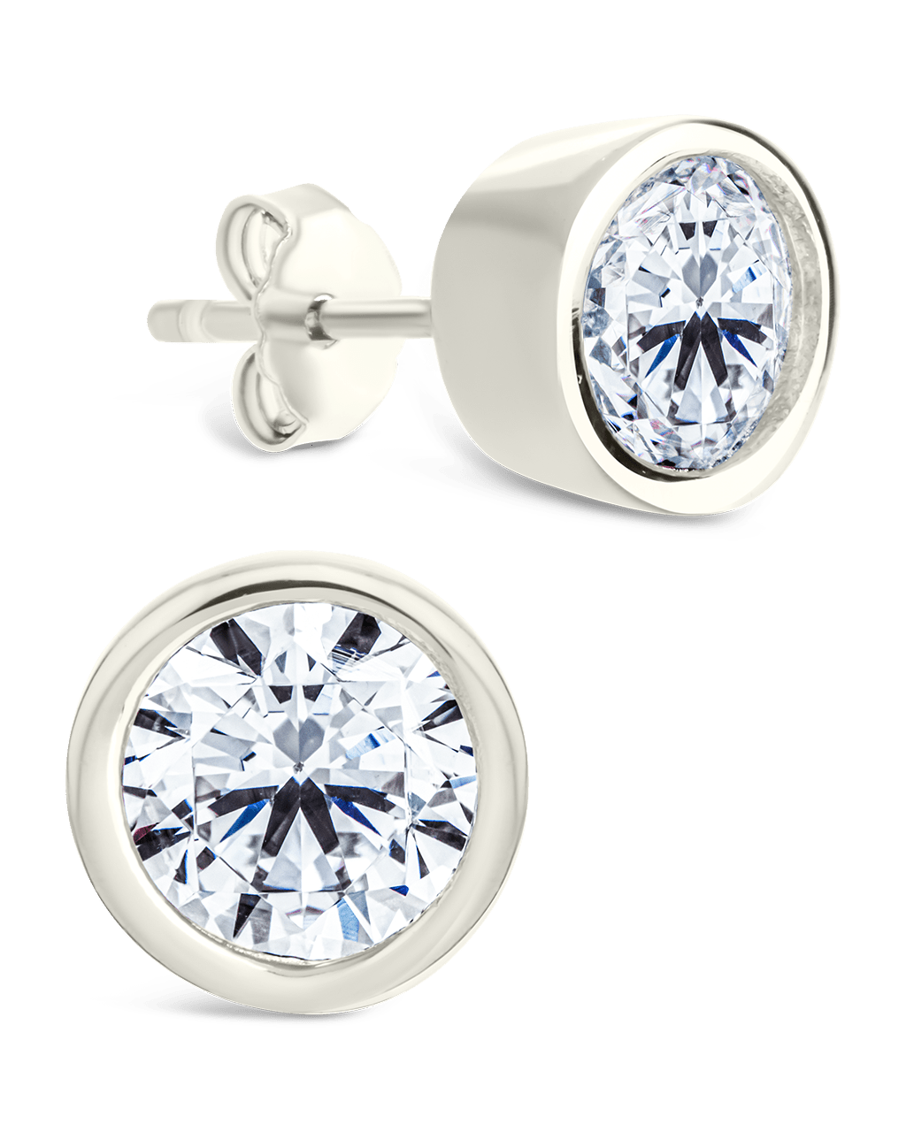 Sterling Silver Helene Round Cut Bezel Set Stud Earrings